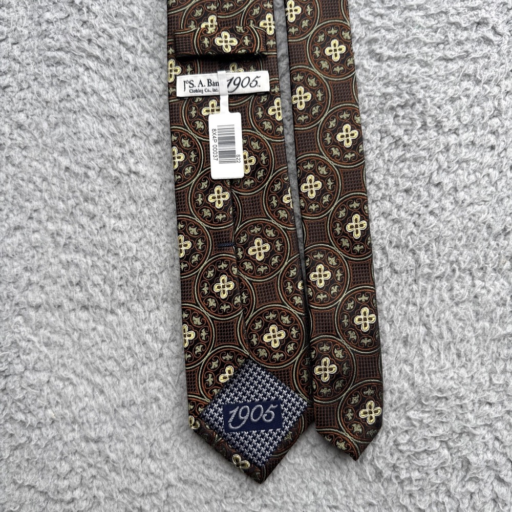 Jos A Bank 1905 Tie Mens Brown Silk Geometric Woven Classic Necktie